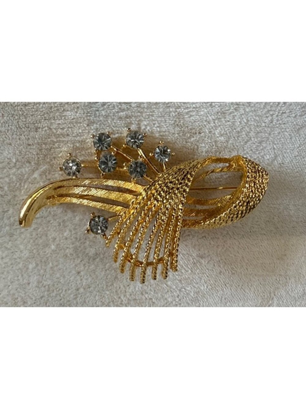 M. Jent Brooch Gold Tone Blue Rhinestones Tassel Style Vintage 2”